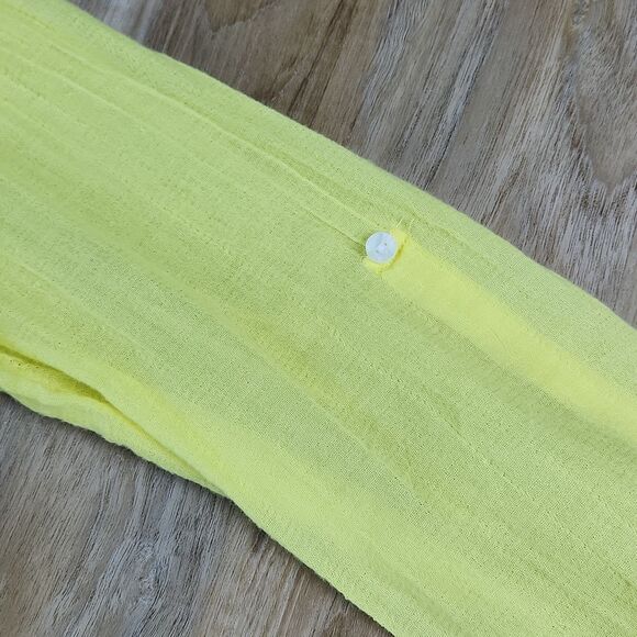 💜Merona Yellow Gauzy Lightweight Adjustable Roll Tab Long Sleeve Top Small - Picture 5 of 10